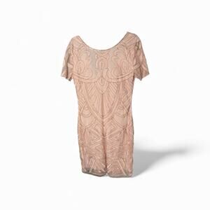 Molly Bracken Pink Beaded Dress Short Sleeve Low V Back Sz L